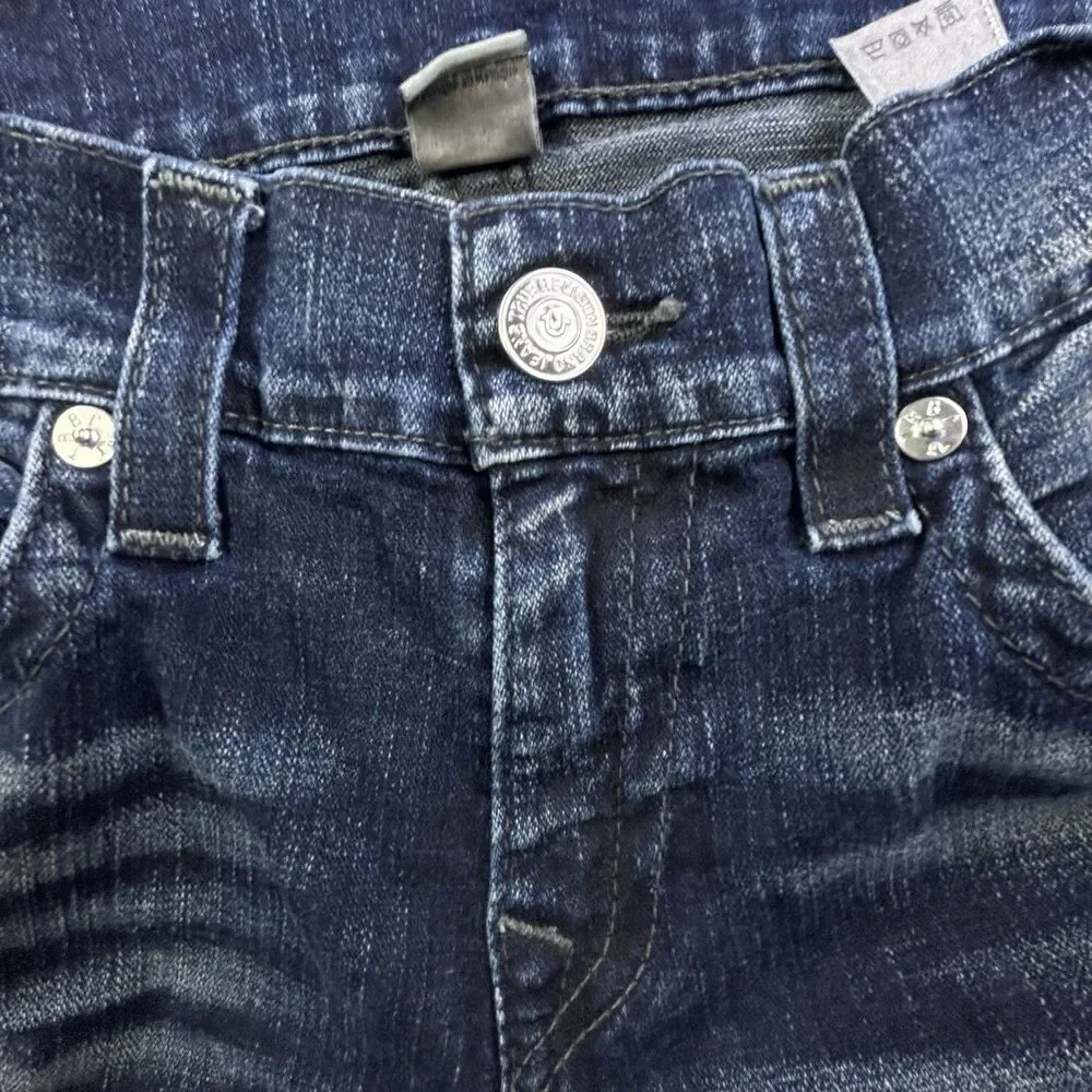 True Religion Jeans Mens 30x33 Blue Rocco Relaxed Skinny Whiskering Embroidered